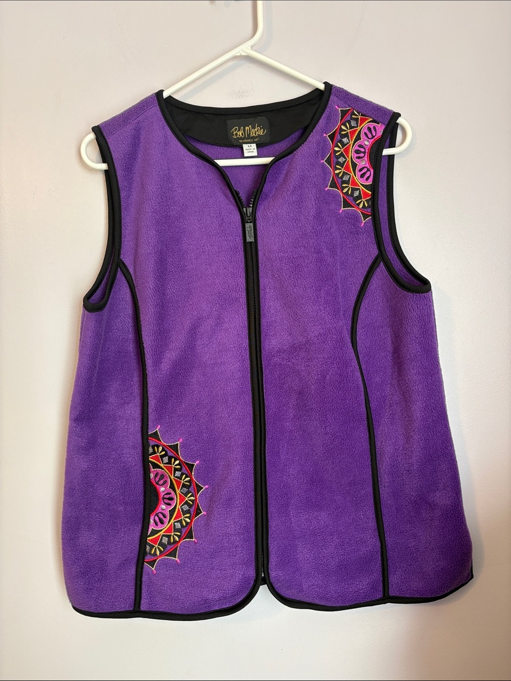 Bob Mackie Wearable Art Purple Fleece Ornate Embroidered Zip Front Vest size M